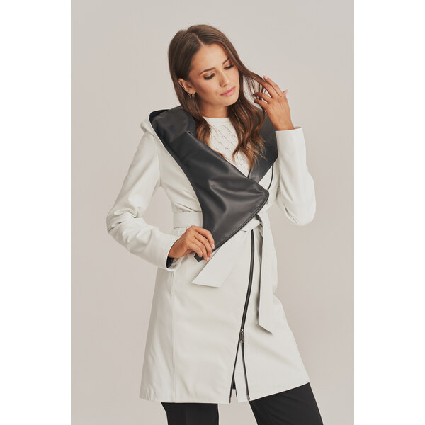KONOPKA Dámsky kožený plášť v odtieni snehovo bielej 29232920