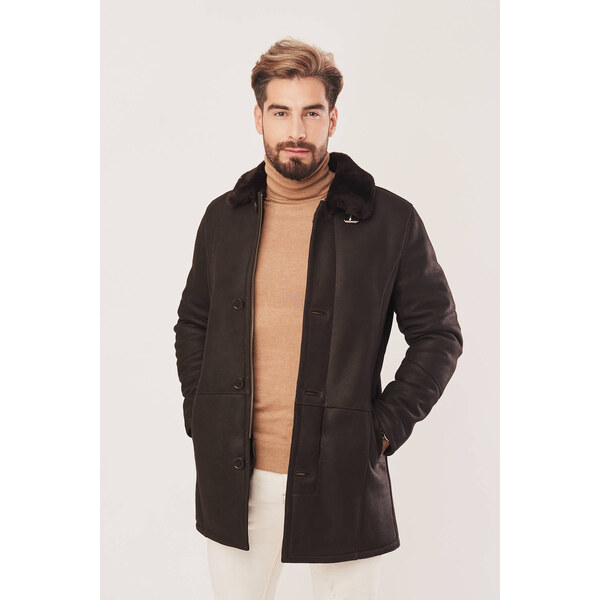 KONOPKA Pánsky zimný kabát tmavo hnedý - Kožuch 35949170