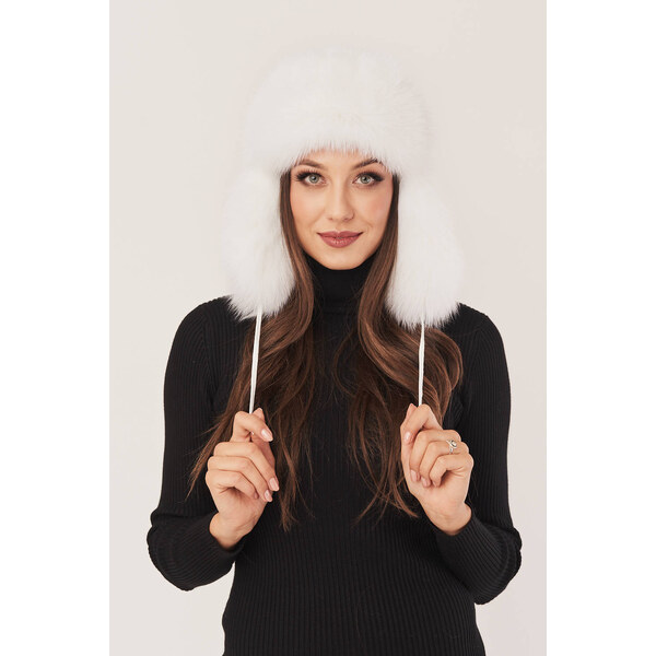 KONOPKA Dámska biela čiapka s pravou kožušinou líšky - ušianka 35963098