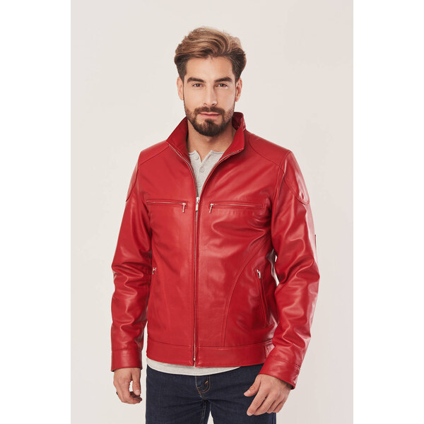 KONOPKA Pánska červená kožená bunda 36005030