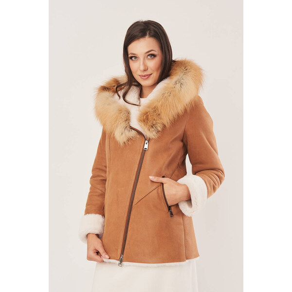KONOPKA Dámsky svetlo hnedý kožuch s kapucňou 36108529