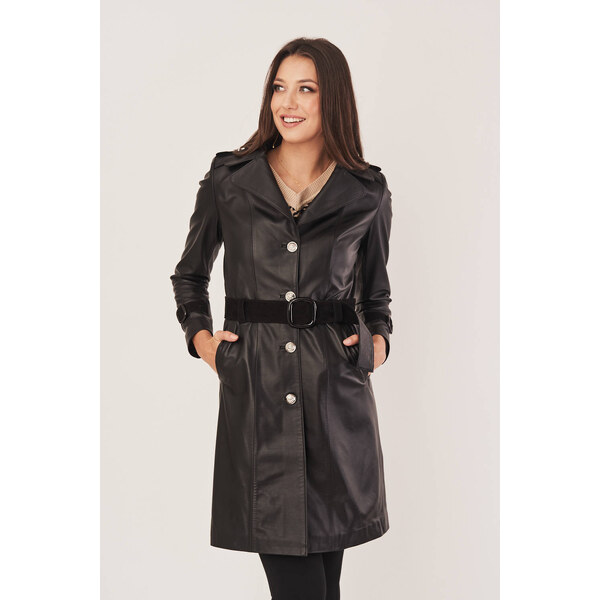 KONOPKA Dámsky kožený plášť v čiernej farbe 36110472