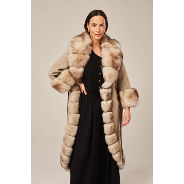 KONOPKA Dámsky béžový kabát z alpaky 58312693