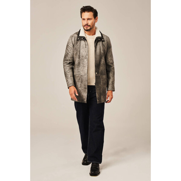 KONOPKA Pánsky zimný kožuchv odtieni sivej kože 58312699