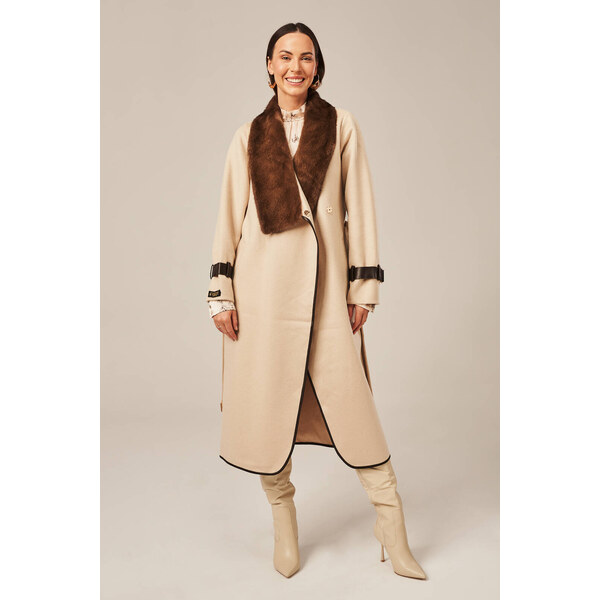 KONOPKA Dámsky vlnený kabát z alpaky s norkou 58419688