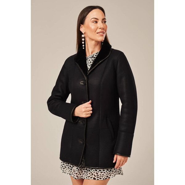 KONOPKA Dámsky elegantný kabátik z čiernej kože 58988539