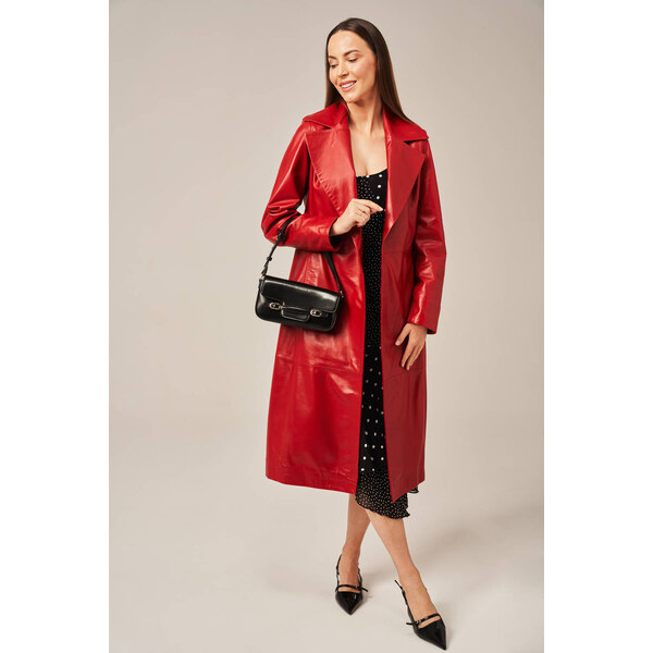 KONOPKA Červený dámsky kožený kabát 59229824
