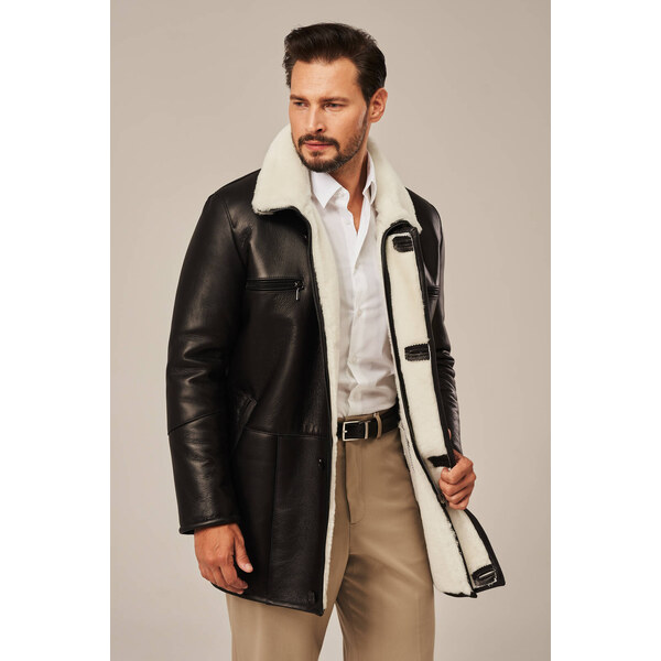 KONOPKA Pánsky čierny kožený kabát 59229825