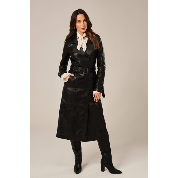 KONOPKA Dámsky čierny kožený kabát 59229834