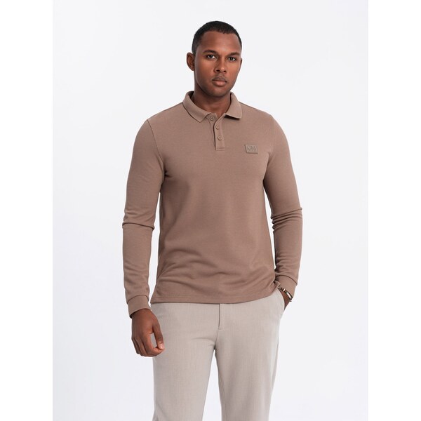 Ombre Mens structured polo longsleeve with patch - brown 64784861