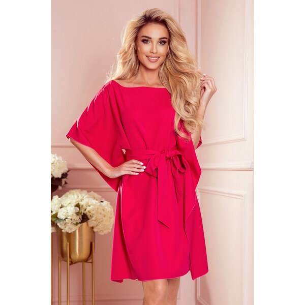 Numoco Motýlie šaty SOFIA so zaväzovaním v páse 287-17 - malinová 62986360