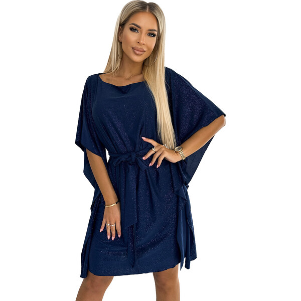 Numoco Motýlie šaty SOFIA so zaväzovaním v páse tmavomodrá s 62986518