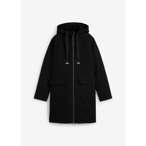 bonprix Široká zimná bunda parka s kapucňou, farba čierna 60614340
