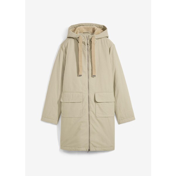 bonprix Široká zimná bunda parka s kapucňou, farba béžová 60614339