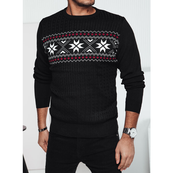 BASIC Čierny pánsky sveter s vianočným vzorom WX2276 60614587
