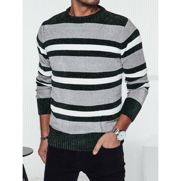 BASIC Sivý pánsky pruhovaný sveter WX2262 60614597