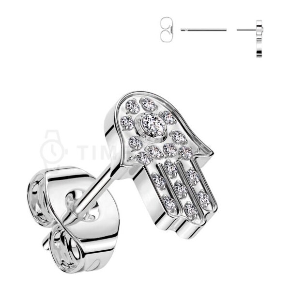 Titánové puzetové náušnice v tvare ruky Fatimy so zirkónmi - Single TS 60623009
