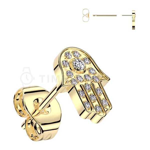 Titánové puzetové náušnice v tvare ruky Fatimy so zirkónmi - Single TS 60623011