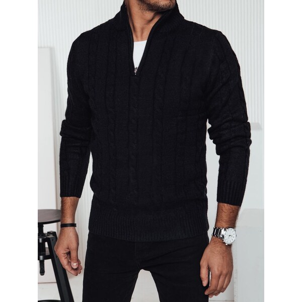 Dstreet Štýlový čierny pánsky sveter so zipsom a vzorom 60633894