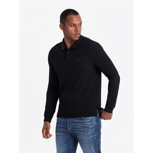 Ombre Structured mens polo longsleeve with patch - black 64784872