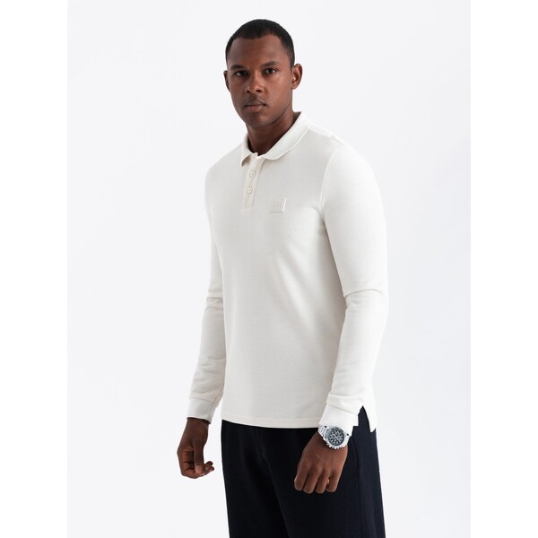 Ombre Structured mens polo longsleeve with patch - white 64784936