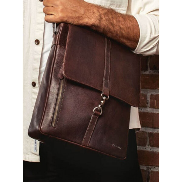 Pánska kožená taška cez rameno Burkely Avery - tmavo hnedá 21683095