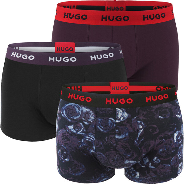 HUGO - boxerky 3PACK cotton stretch modern storm & dark purple color 60674905