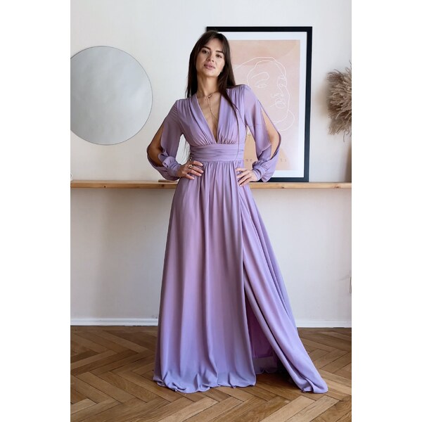 miadresses.sk Fialové šifónové šaty s odhaleným chrbtom 39530038