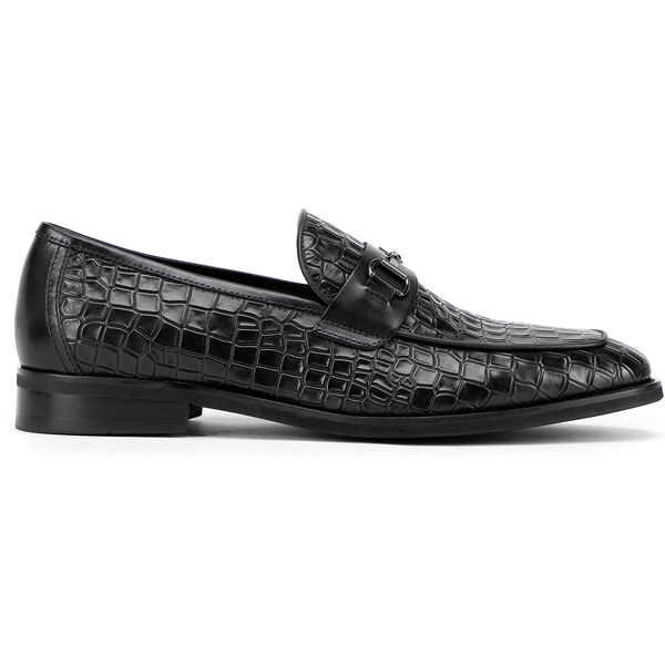 Wittchen Pánske mokasíny z kože s textúrou croco s prackou čierne 99-M 57678157
