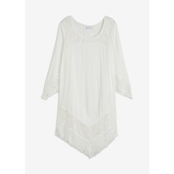 bonprix Plážová tunika s čipkou, z viskózy, farba biela 44741591