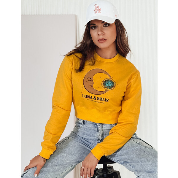 BASIC Horčicová dámska crop mikina s potlačou LUNA BY1345 60699247