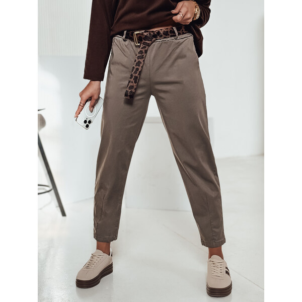 BASIC Khaki dámske rovné nohavice s opaskom LEOCINCIN UY2262 60699259