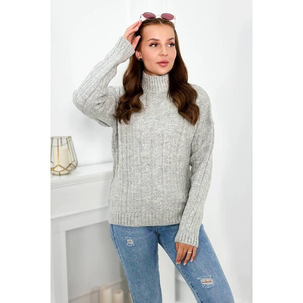 MladaModa Sveter s rolákom model 2024-9 šedý 60705655