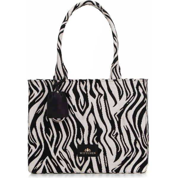 Wittchen Damska shopperka żakardowa z chwostem biało - czarna 99-4E 66066182
