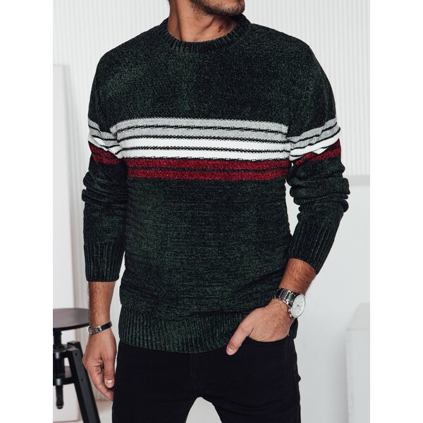 DStreet Pánsky zelený sveter s pruhmi 60728254