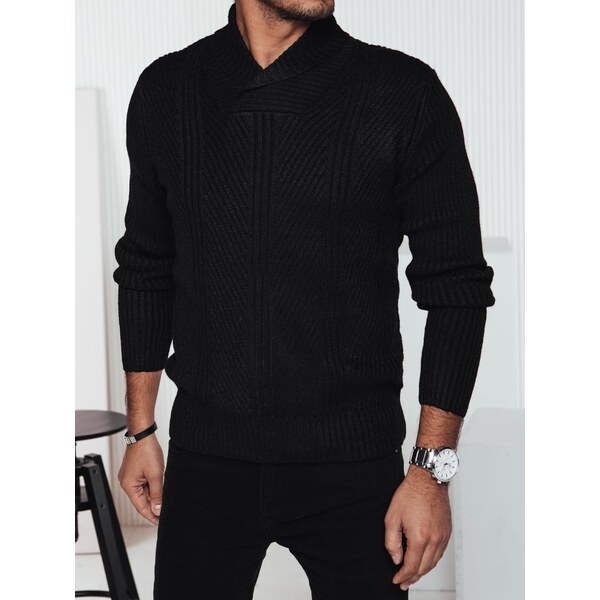 DStreet Pánsky čierny sveter s šálovým golierom 60728250