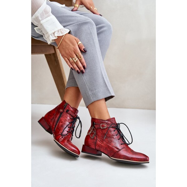 Dámske Kožené Lakované Čižmy Maciejka Červené 60728512