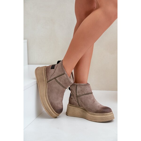 Kožené Semišové Snehule Na Platforme A Klíne Hnedé Maciejka 60728558