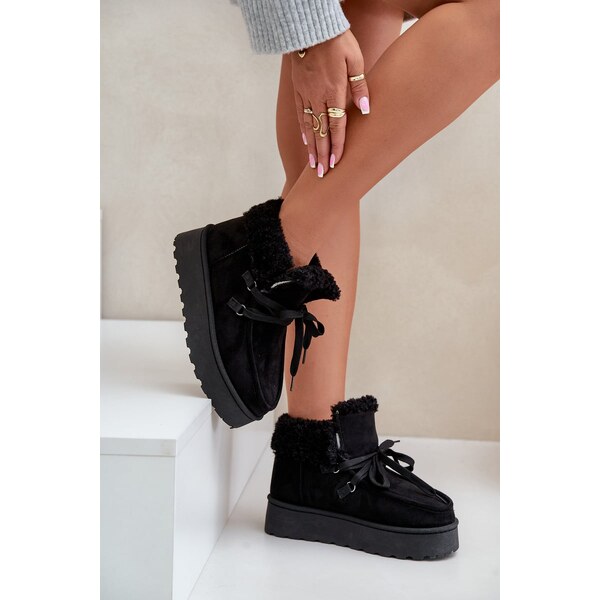 Boto FR1 Čierne topánky na sneh na hrubom jedinom čiernom loso 60728577