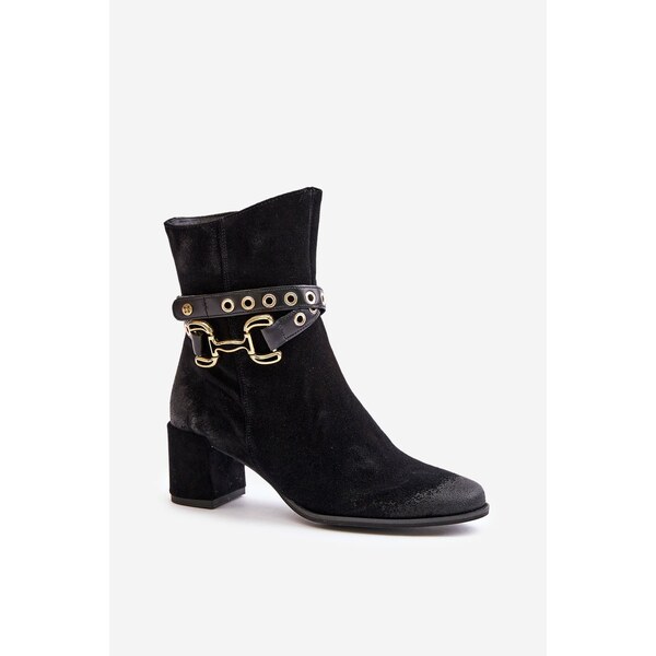 Dámske Semišové Čižmy Na Opätku S Ozdobným Pásikom Maciejka Čierne 60728609