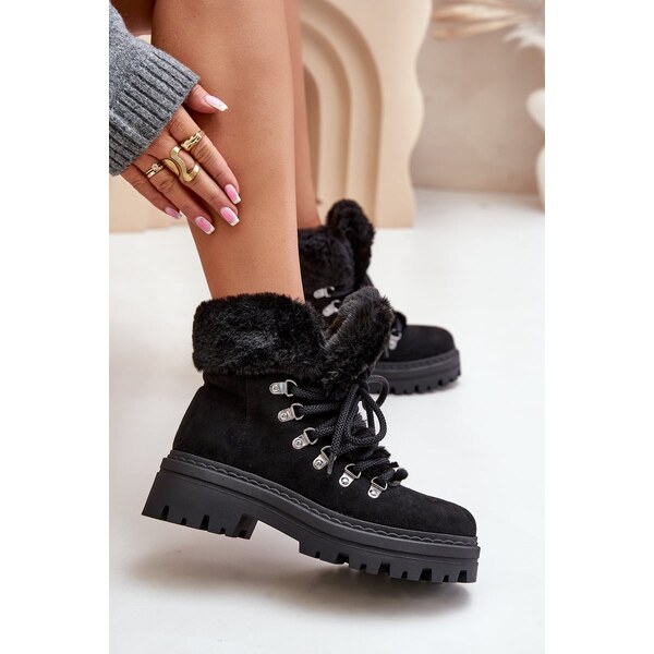 Boto FI1 Dámske Šnurovacie Topánky S Kožušinou Čierne Vaminia 60728623