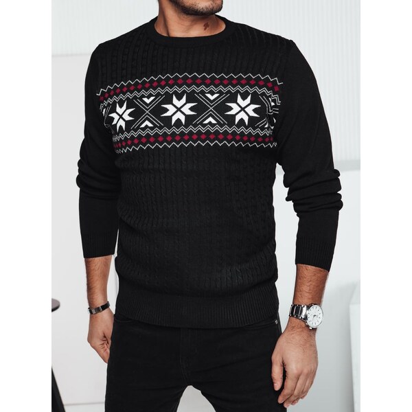 DStreet Pánsky čierny sveter so vzorom vločiek 60728629