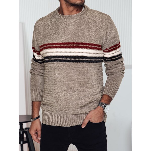 DStreet Pánsky hnedý sveter s pruhmi 60728630