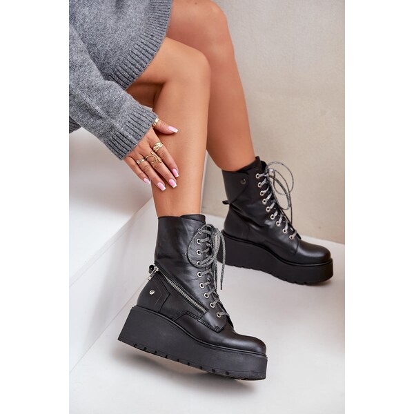 Kožené Boty Worker Na Platforme A Klíne Maciejka 60729037