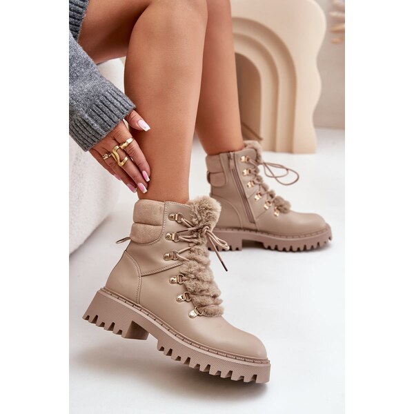 Boto FI1 Zateplené čižmy na zips z eko kože béžové Willatta 60729050