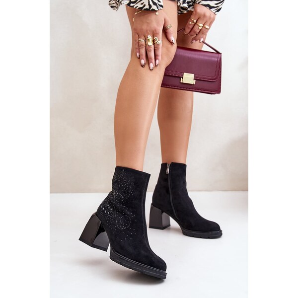 S. BARSKI Zateplené dámske čižmy na podpätku so zdobením čierne D&A 60729100