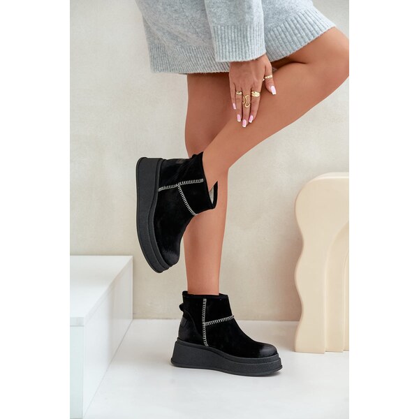 Kožené Semišové Snehové Topánky Na Platforme A Opätku Hnedé Maciejka 60729101