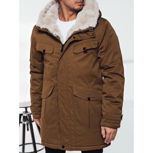 DStreet Pánska zimná parka s kapucňou, tmavobéžová 60729143