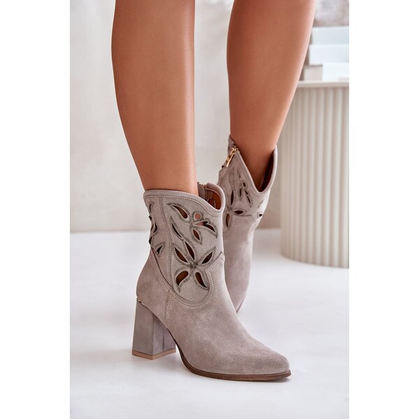 Boto Lewski Shoes Semišové Prebodované Čižmy Na Opätku Kávové Lewski 60729691