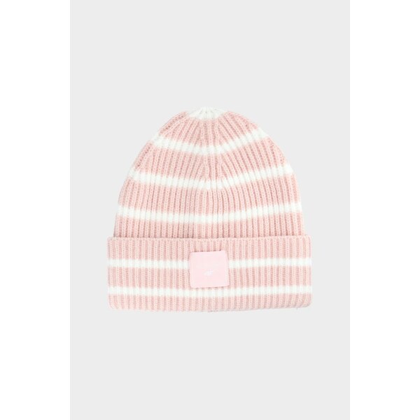 Dievčenská zimná čiapka pruhovaná svetloružová 4F 4FJWAW24 60730205